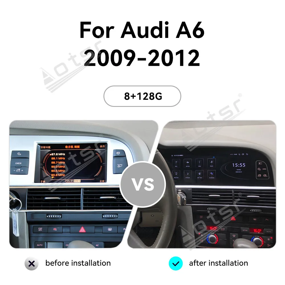 10.25inch Dual Screen Android 13 Car Multimedia radio Player GPS Navigation for Audi A6 2005 - 2012 stereo AutoRadio Head Unit