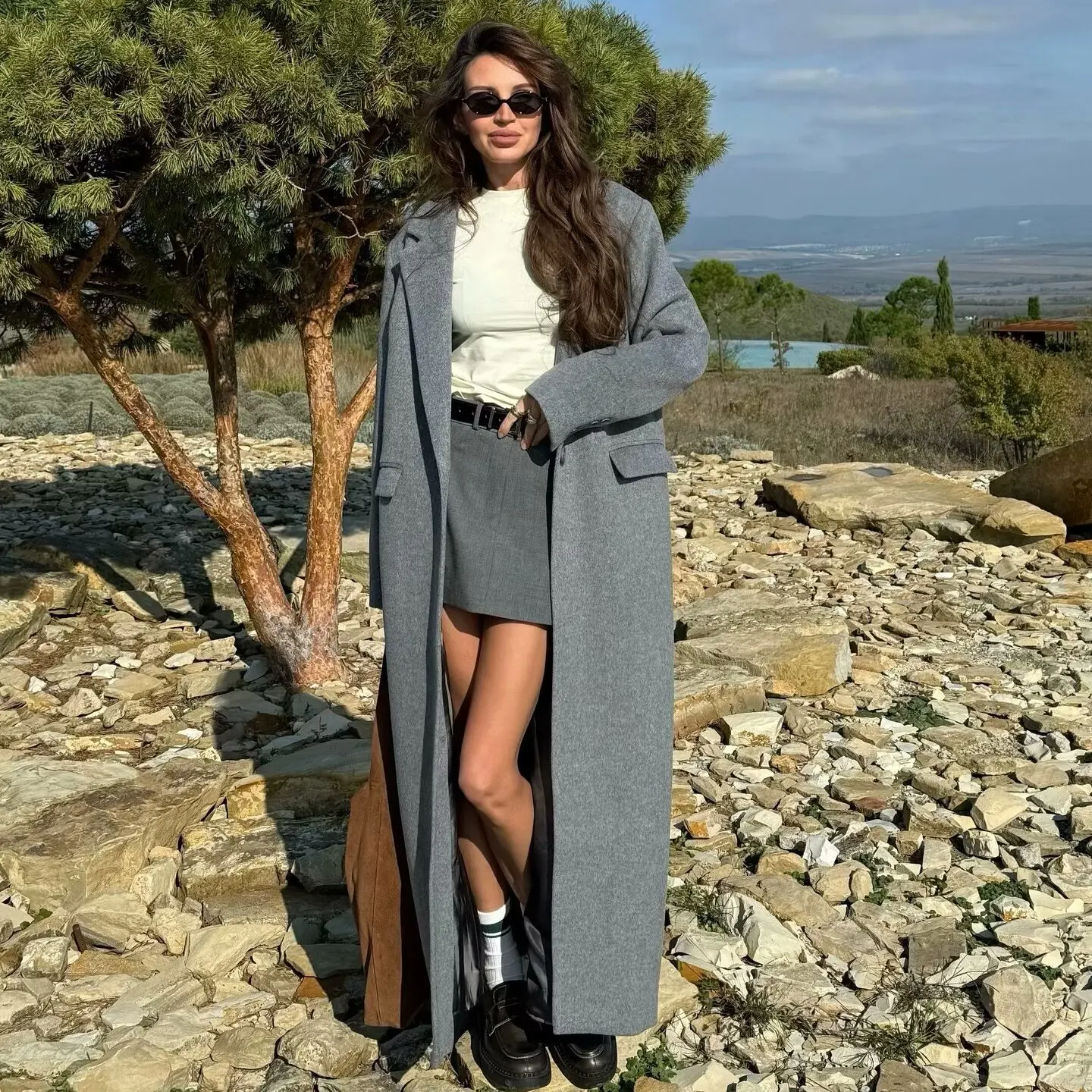 

Faionable Long Woolen Coat Lazy Sle Pure Desire Versatile Classic Button Street Sle Women's Autumn Winter Coat