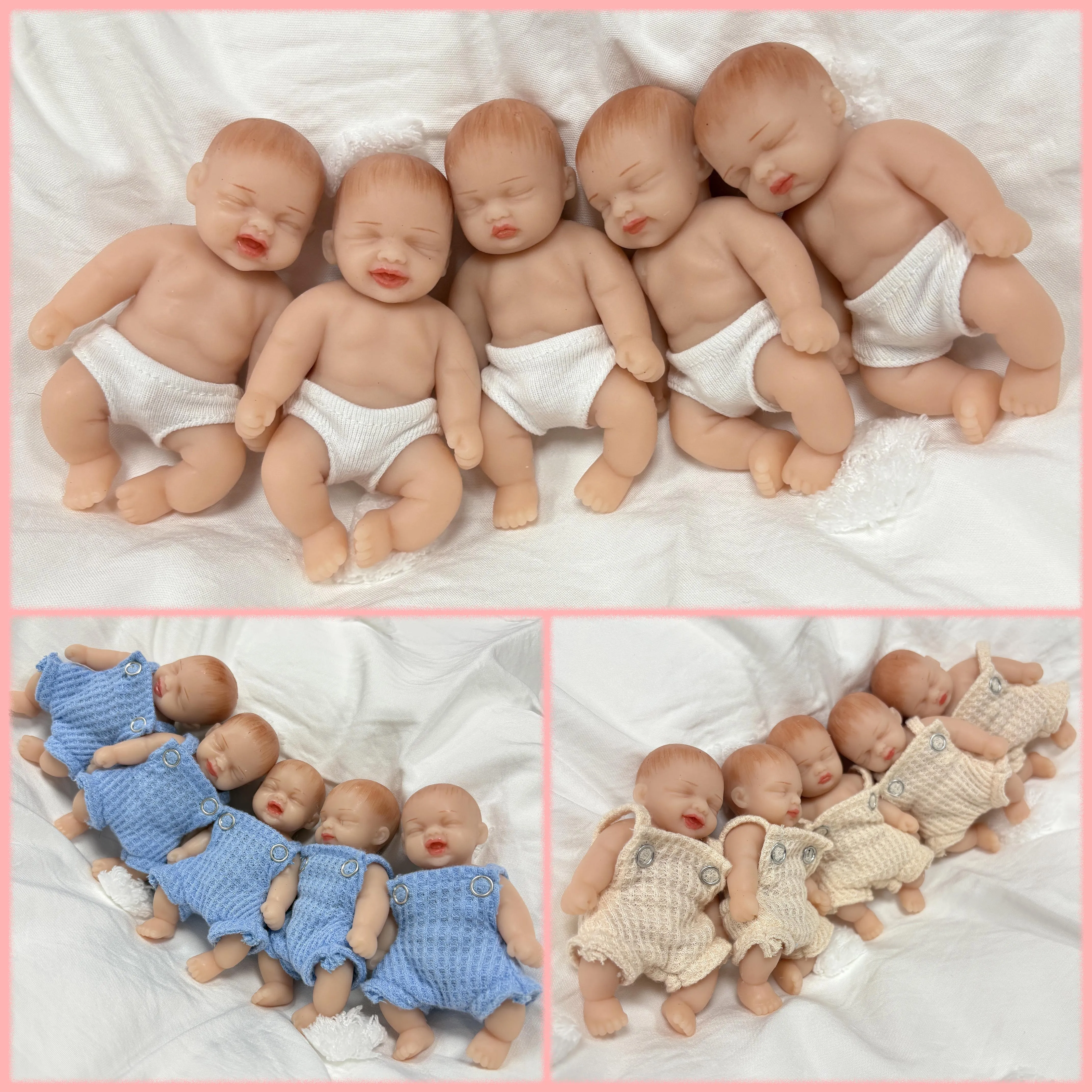 

5PCS/set 4Inch Hand Painting hair Full Soft Body Solid Silicone Boy Sleeping Mini Reborn Doll Touch Anti-Stress Doll Toys