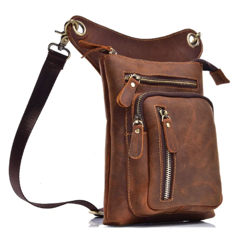 Men Cow Leather Thigh Drop Leg Bag Men Military Motorcycle Hip Belt Fanny Pack Waist Bags Genuine Leather  Messenger Bag New