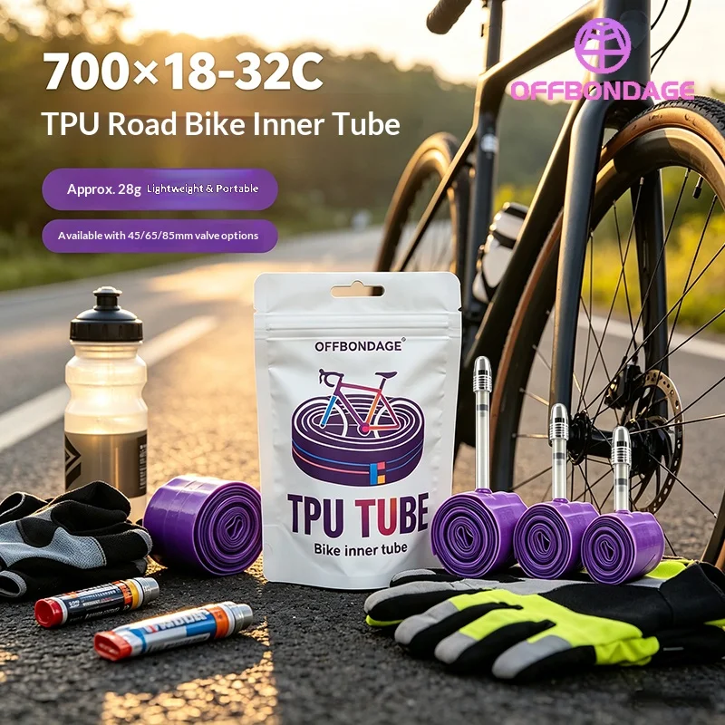 OFFBONDAGE 4 Stück Ultraleichter Fahrradschlauch 700×18-32c 28g Rennrad TPU-Reifenschlauch 45mm 65mm 85mm Länge Französisches Ventil Fahrradzubehör