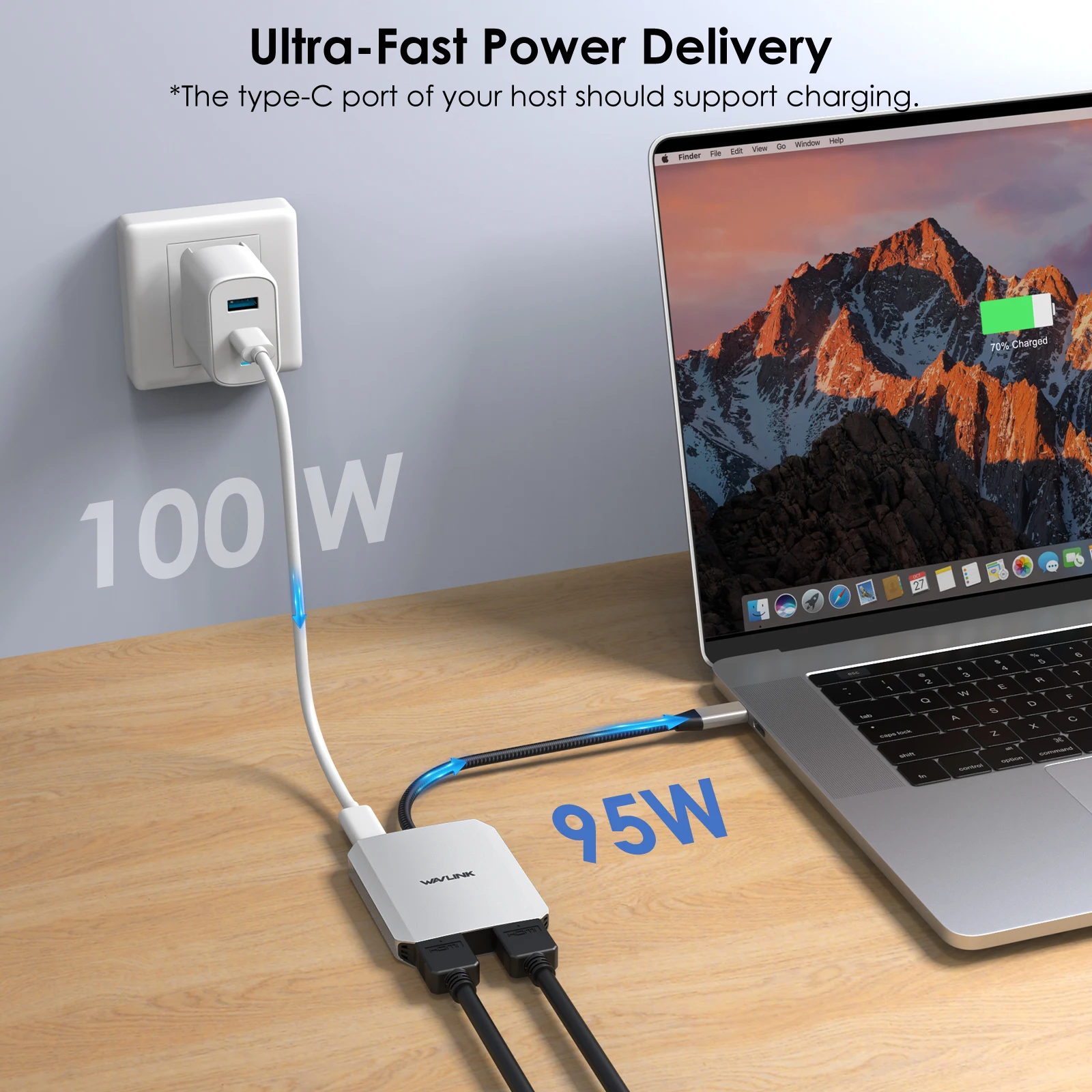 อะแดปเตอร์ HDMI 3-in-1 แบบ USB-C เป็น Dual HDMI รองรับความละเอียด 4K@60Hz พร้อมระบบจ่ายไฟ 87W สำหรับเชื่อมต่อจอภาพคู่