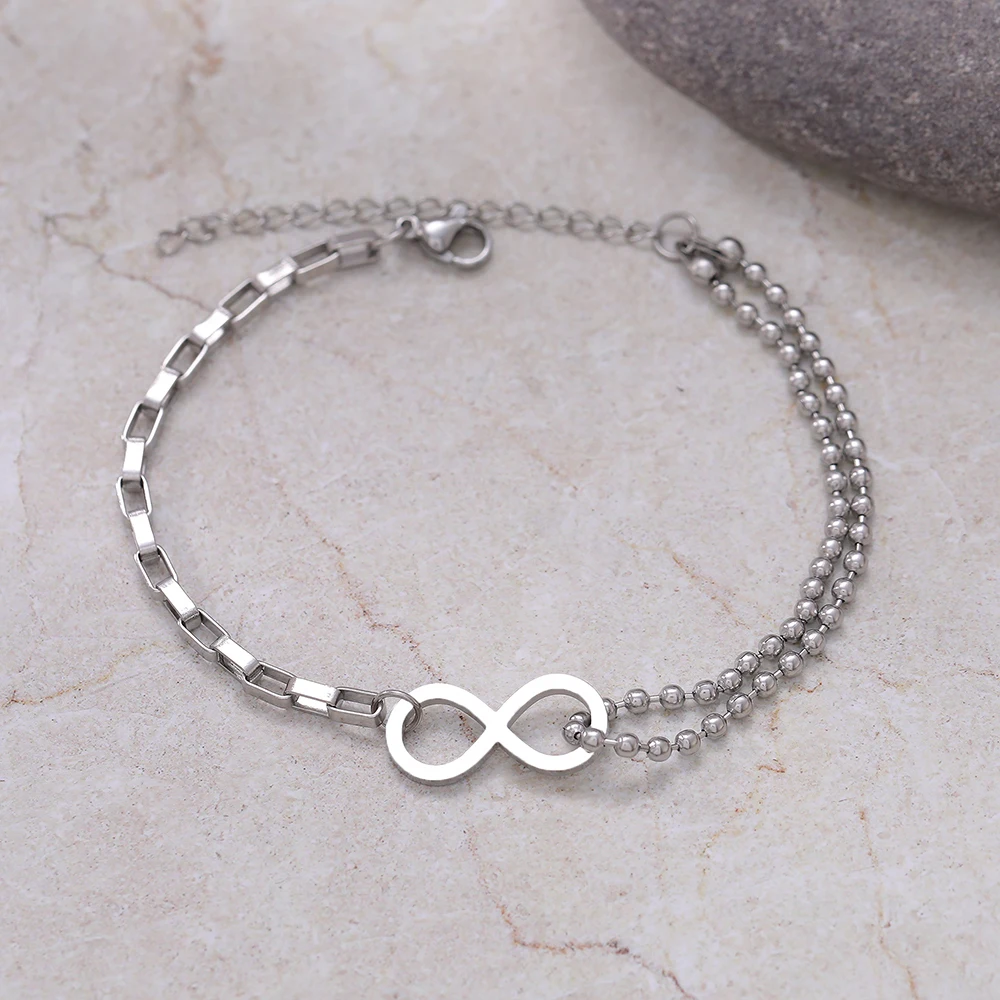 Stainless Steel Bracelets Infinity Symbol Unique Stacked Bead Chain Trend Fine Exquisite Fashion Bracelet For Women Jewelry Gift