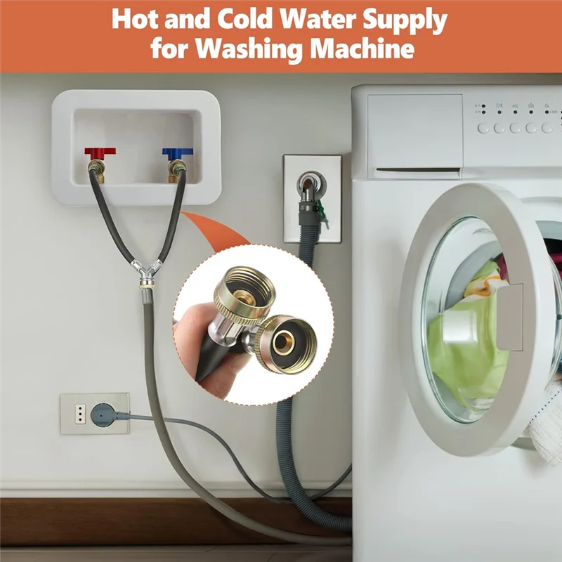 Efficient-Rubber Washing Machine Y Hose, 3/4 Inch Brass Fittings, 1 Ft (12 Inch) Length Hot And Cold Water Y Mixer Hose Connecto