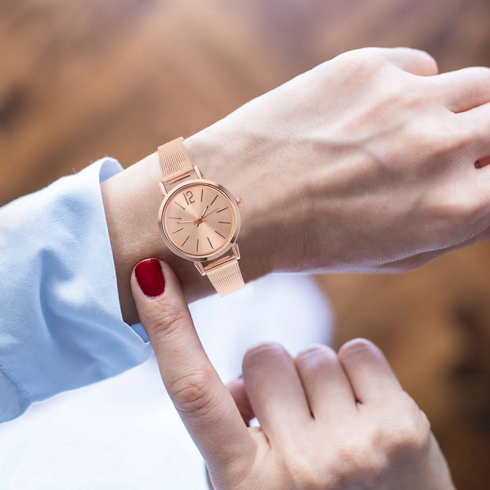 

Women Quartz Watch Rosy Gold Mesh Belt Elegant Fashion Waterproof Long-Lasting Ladies Wristwatch Gift For Her