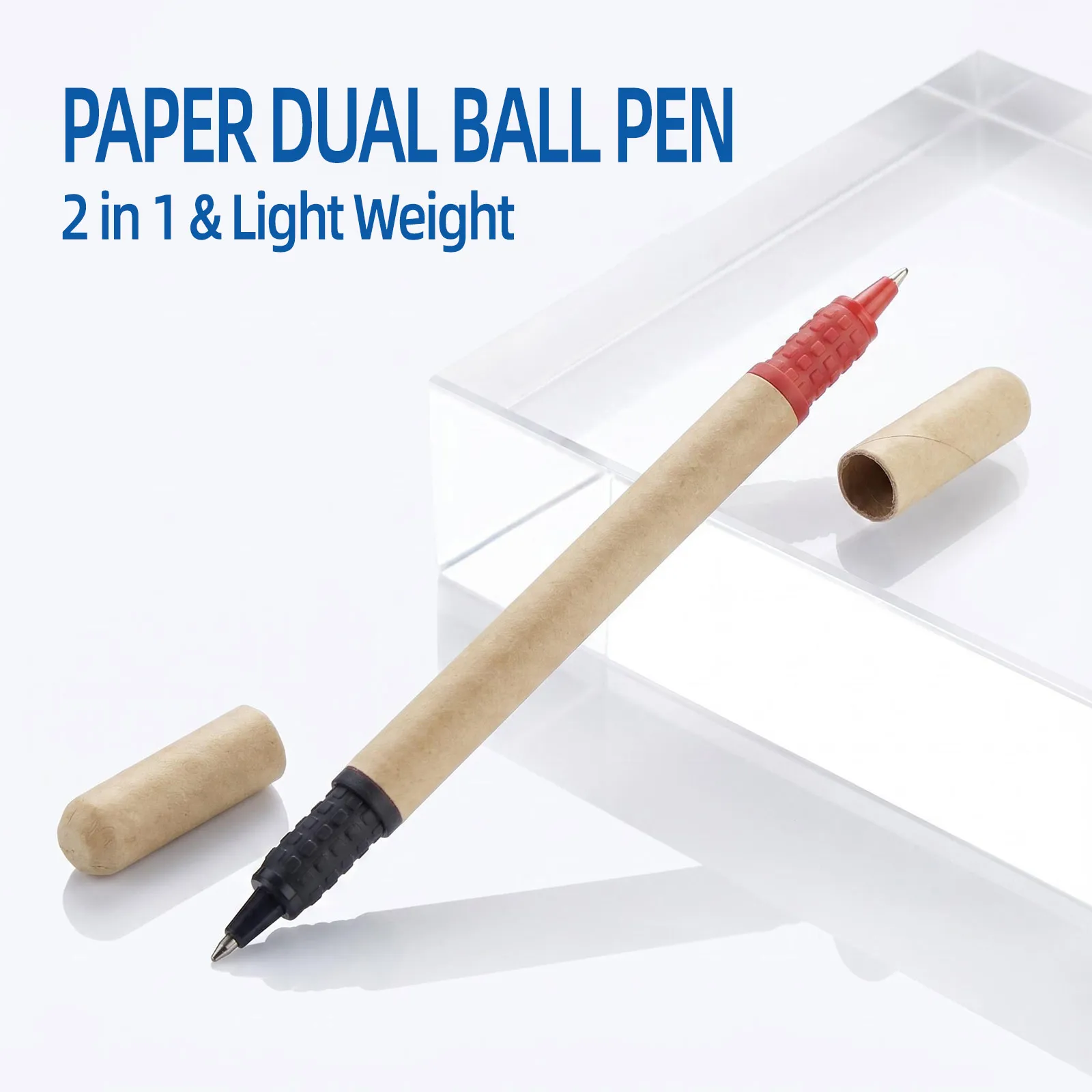 100pcs Dual Refill Customize Eco Ball Pen Logo Gift Recycle Paper Ballpoint Pens Promotion Advertise Giveaway Print Business Lot
