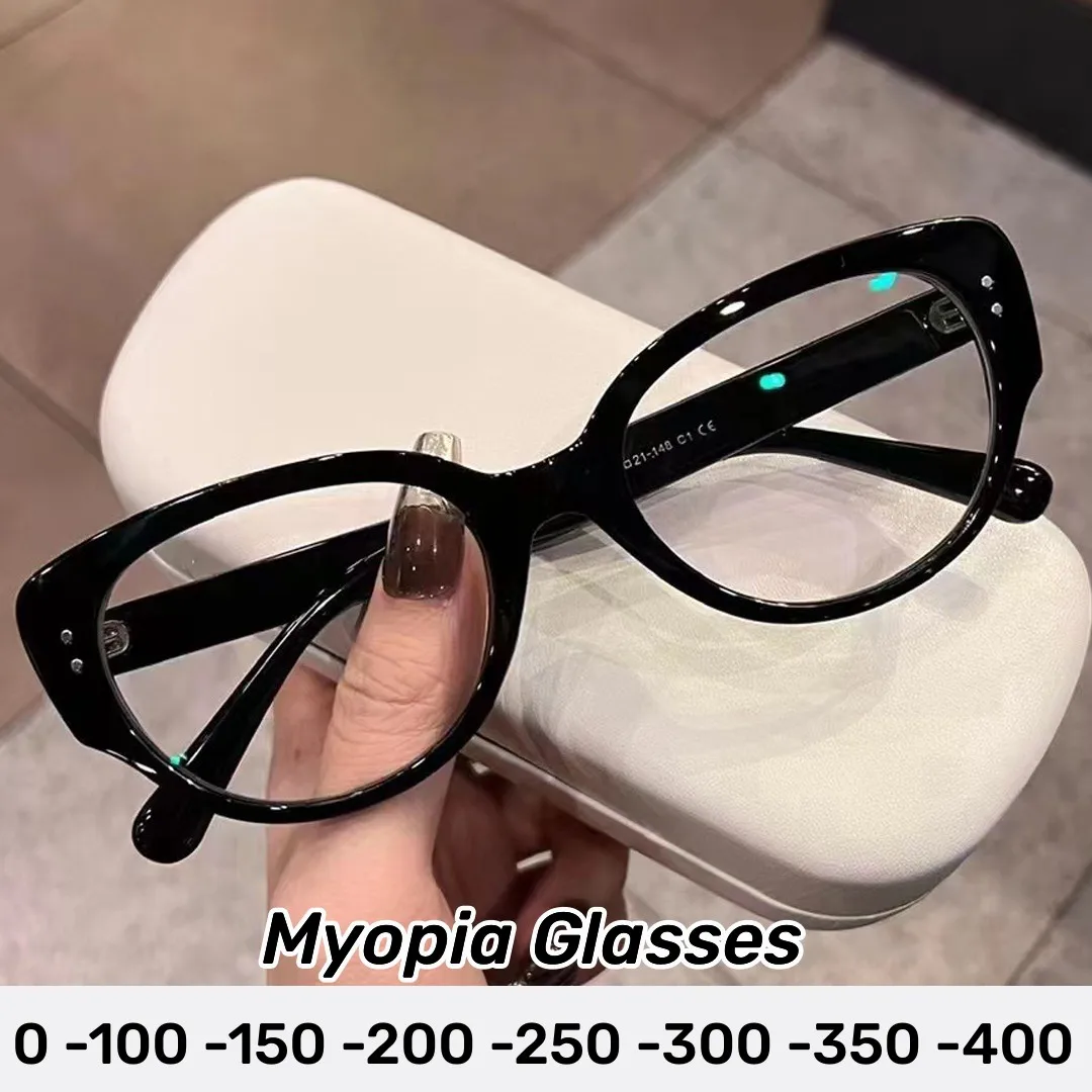 Luxury Brand Anti-Blue Light Myopia Glasses Women Men Cat Eye Computer Eyewear Prescription Near Sight Eyeglasses Diopter