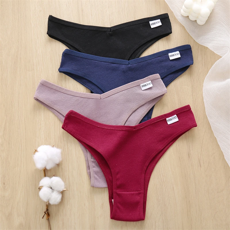 FINETOO 7Pcs Cotton Striped Brazilian Panties Women's Underwear Low-Waist Breathable Briefs Female Low-Rise T-Back Lingerie M-XL