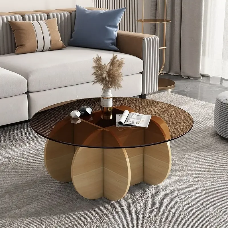 

3c Tempered Glass Coffee Table Light Luxury Modern Living Room Household Small Apartment Round Balcony Tea Tables Minimalist