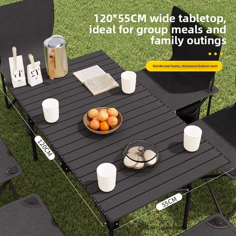 Portable Outdoor Camping Picnic Table Egg Roll Long Rectangle Four Chair Set BBQ Leisure Equipment Foldable Outdoor Furniture