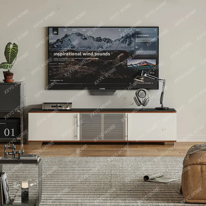 XXhot Modern minimalist TV cabinet black and white contrasting color household wall locker floor-to-ceiling wood