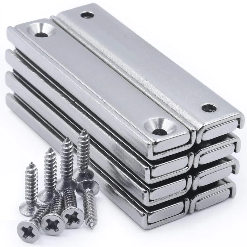 4/8Pcs 60x13.5x5mm Strong Neodymium Rectangular Pot Magnets, Countersunk Hole Magnets with Mounting Screws, Counter Bore