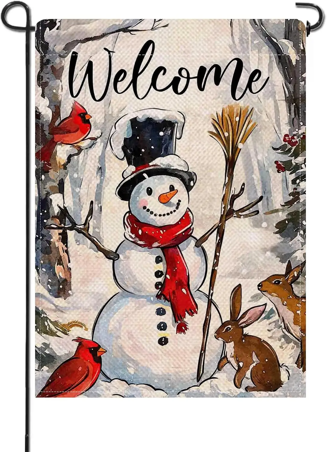 Artofy Welcome Christmas Snowman Small Decorative Garden Flag, Xmas Snowy Cardinal Rabbit Yard Lawn Outside Decor, Winter Ho EEZ