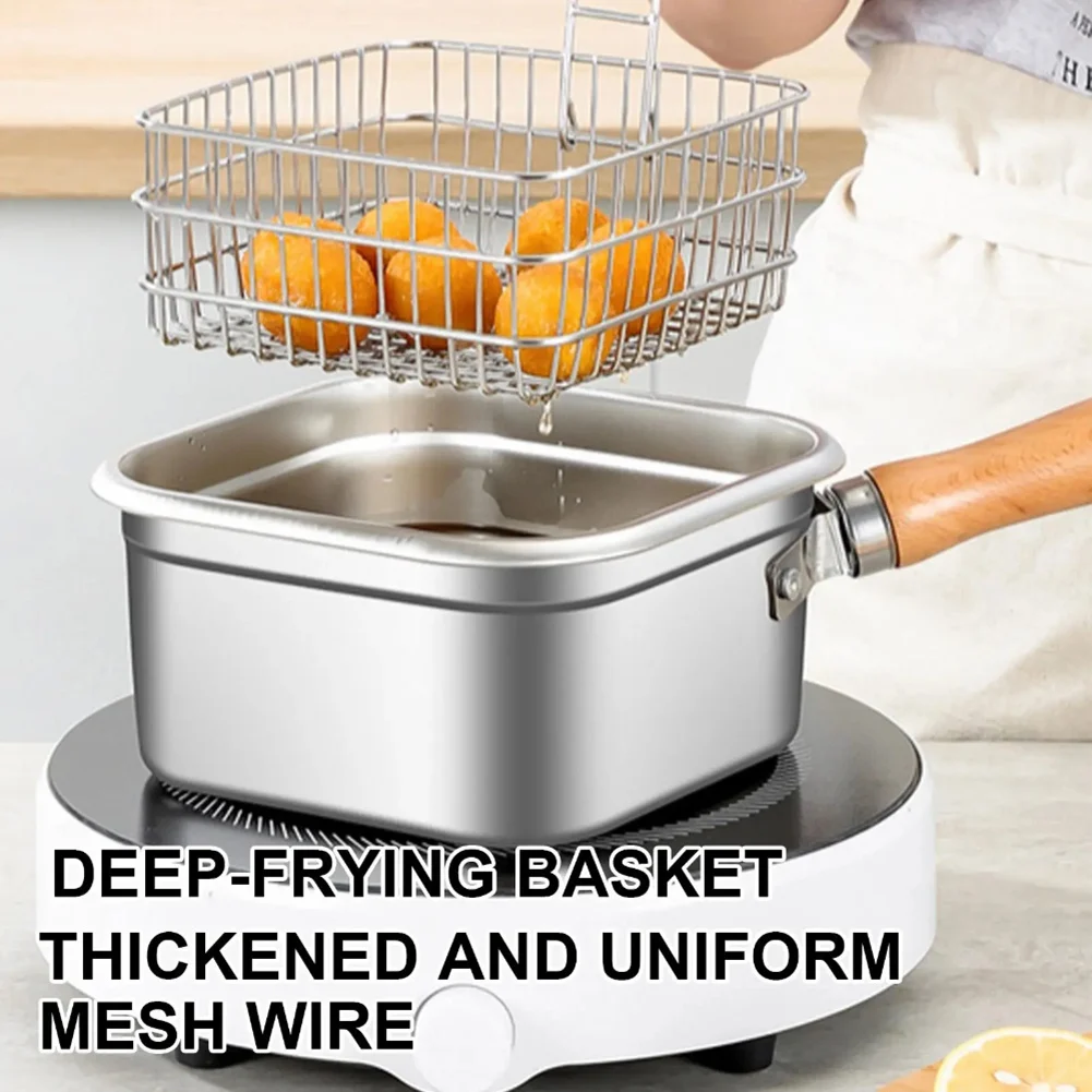 Stainless Steel Frying Pan Oil Saving Square Deep Fryer Pot With Basket Handle Versatile Deep Fryer With Lid For Kitchen