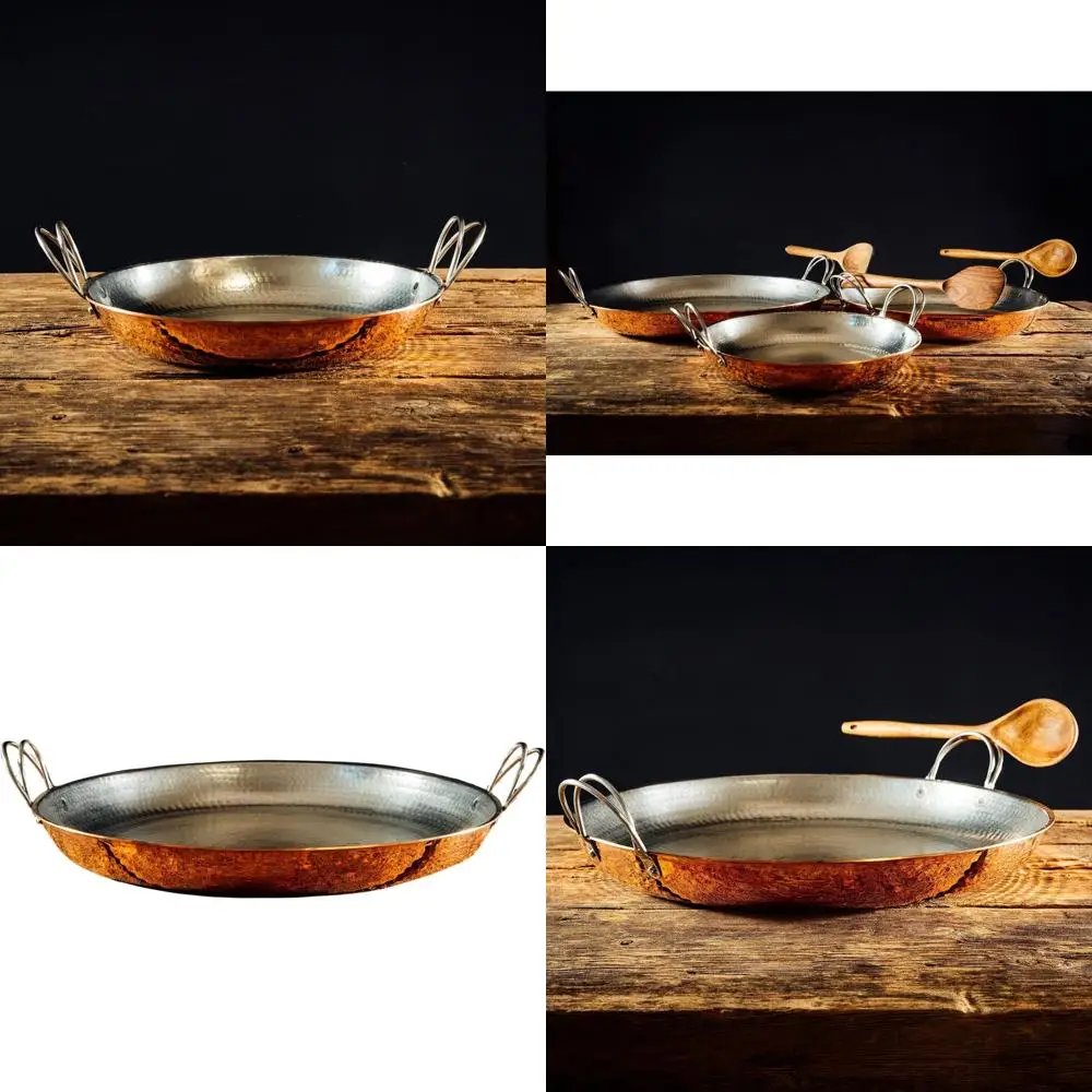 Sartén Paella de acero inoxidable de 8 pulgadas de diámetro con calibre pesado martillado a mano y diseño de mango patentado para una experiencia de cocina auténtica