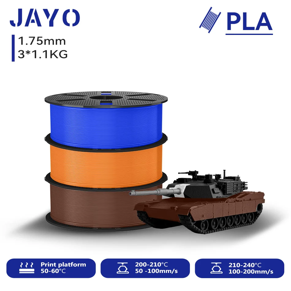 JAYO 3D PLA Druckerfilament 1,75mm Ungiftig & Blasenfrei PLA-Kunststoff als 3D-Druckfilament für 99% der 3D FDM Drucker & Stifte 1,1KG/Rolle*3