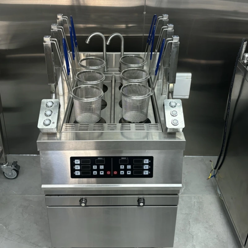Auto Lift Electric Stainless Steel Pasta Cooker Noodle Boiler Commercial 6 Hole with Cabinet for Sale view 2