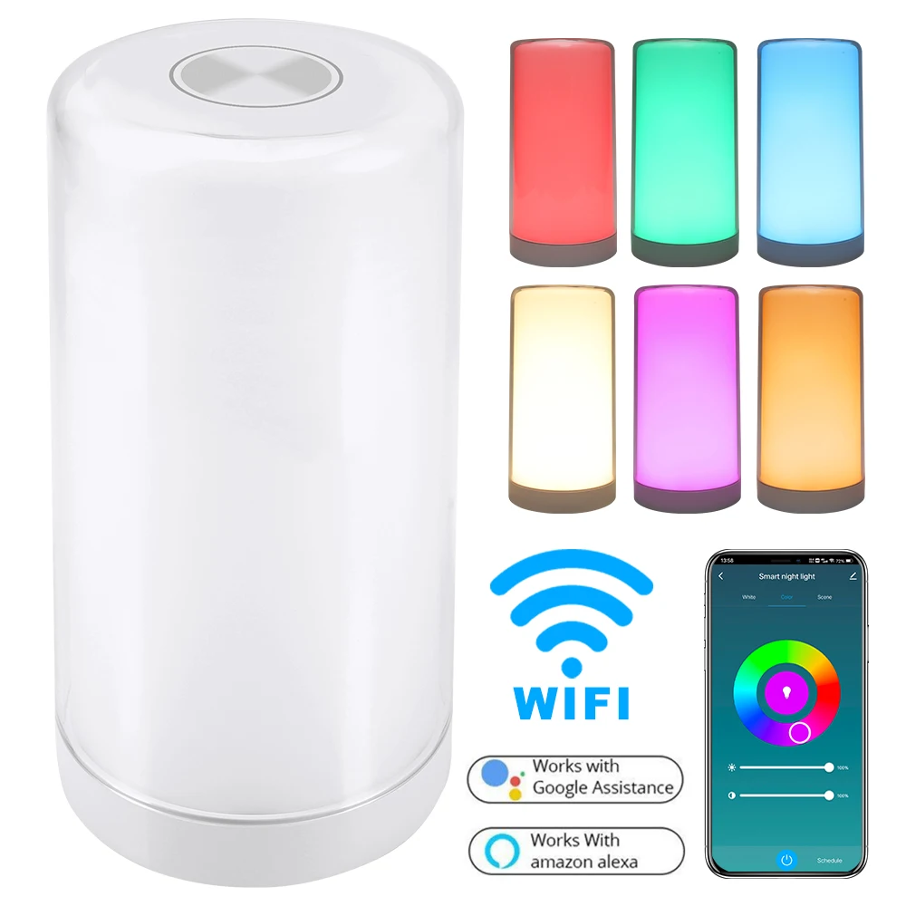 USB Smart Table Lamp WiFi Portable Bedside Lamp Works with Alexa Google Home RGB Night Lights Dimmable LED Nightstand Touch Lamp