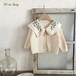 Newborn Baby Girl Cotton Flower Embroidery Cardigan Infant Toddle Child Sweater Coat Kids Outwear Clothes Spring Autumn 0-2Y