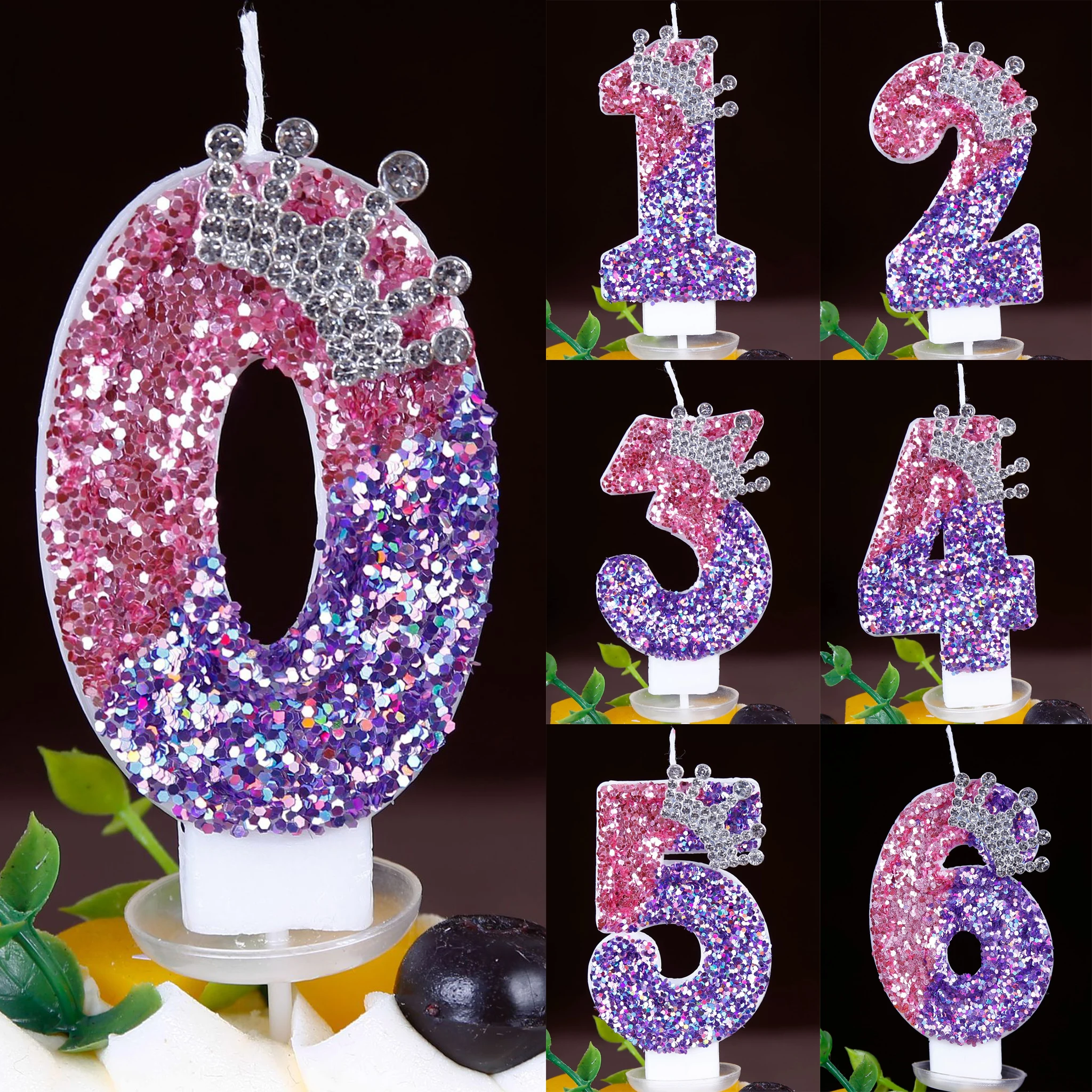 Holiday Candle Set - Gradyan Pembe Mor Simli Rakam Doğum