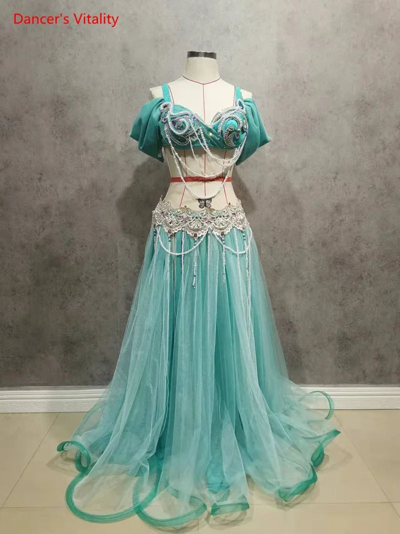 Belly Dance Suit Diamond Bra Split Big Swing Skirt Performance Clothes Oriental Dancing Woman High-End Competition Clothing Set