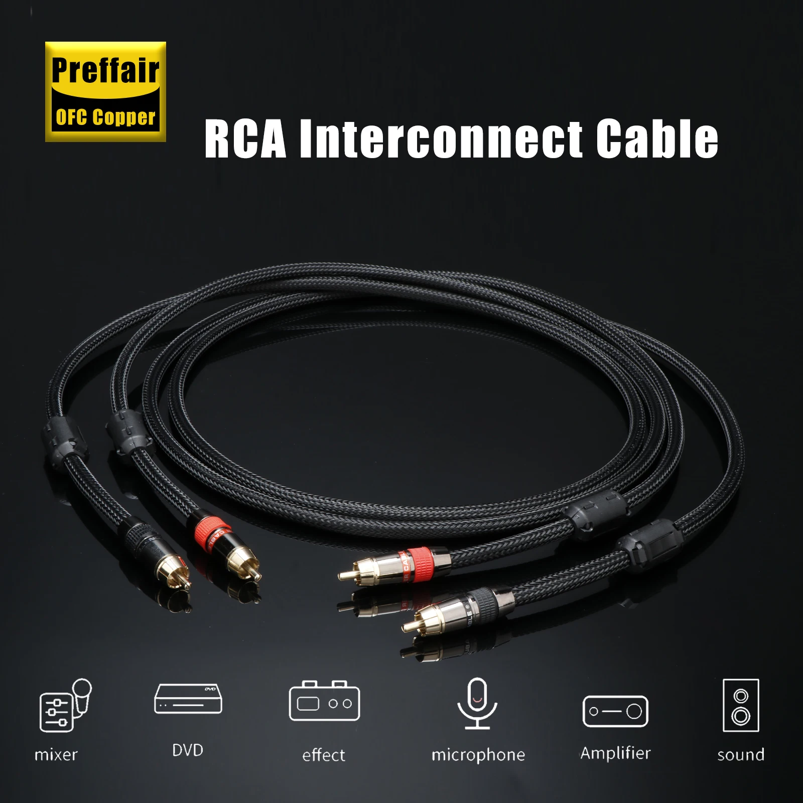 Preffair X401R1752 RCA Interconnect Cables OFC Copper 2RCA Cables Stereo RCA Cable With Gold Plated Brass RCA Plug--1 Pair