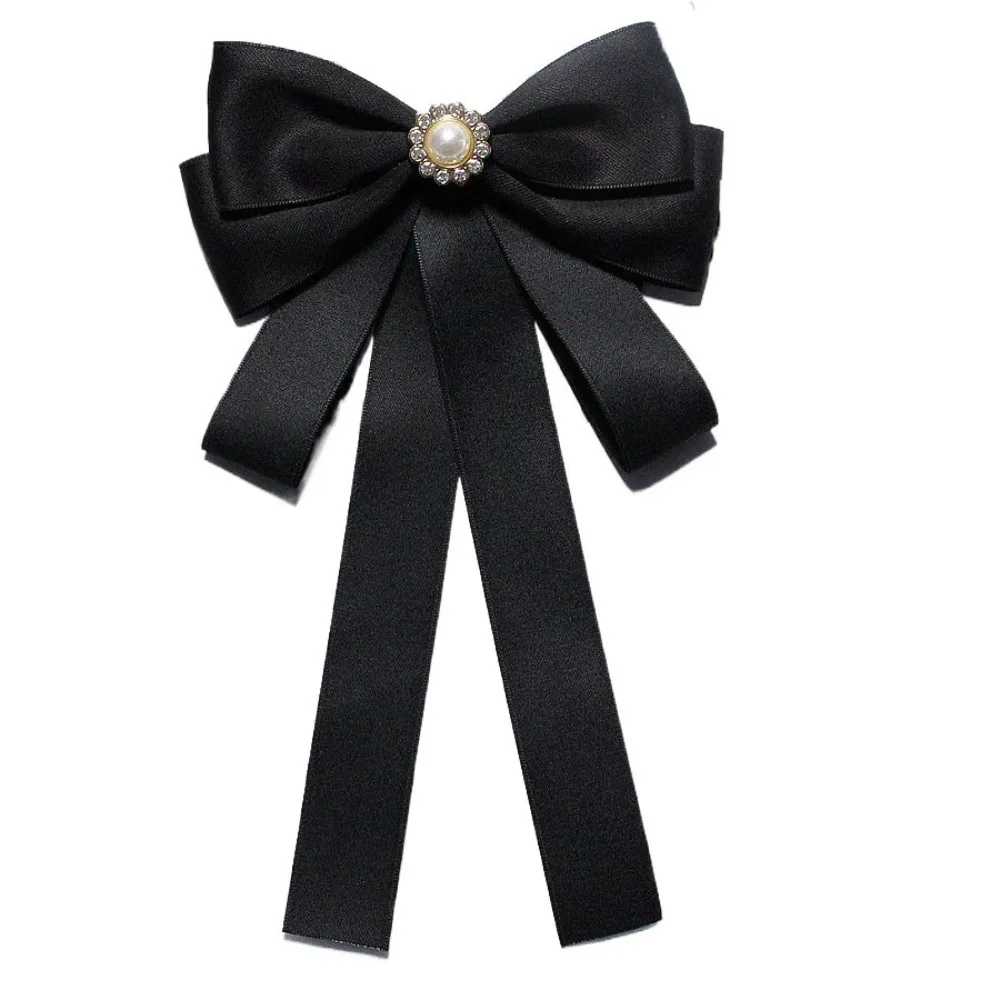 Sparkling Rhinestones Black Ribbon Pin Beads Multi-layer Funerals Memorial Pin Pin Pearl Ribbon Badge Brooch Men