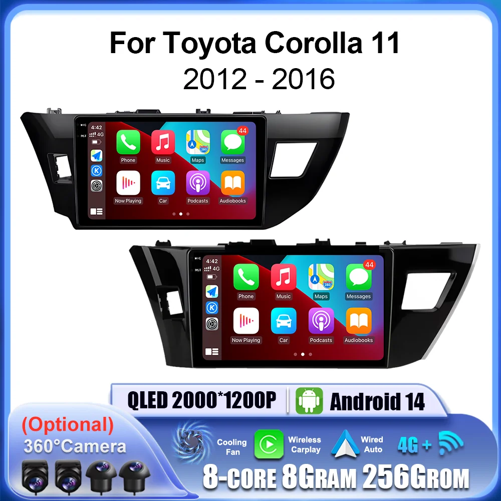 for Toyota Corolla 11 2012 - 2016 E170 E180 Android 14 GPS Navi QLED Touch Screen Car Radio Multimedia Player 4G+WiFi DSP Stereo