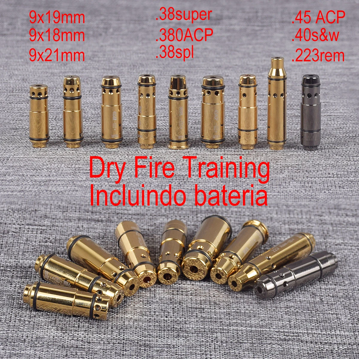 Tactical 9x19mm .40S&W .223Rem Red Dot Laser Training Bullet Bore Sight Dry Fire Trainer Cartridge Boresighter Glock 43 17 19