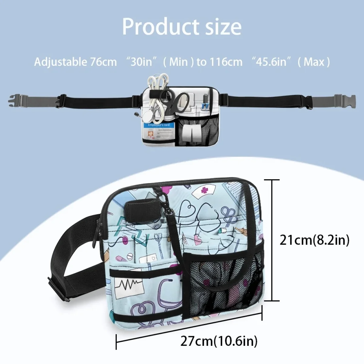 Cintura ajustável Cinta Organizer Pouch, Enfermeira de Saúde Imprimir Belt Bag, Multi Compartimento, Hip Bag Case, on Demand