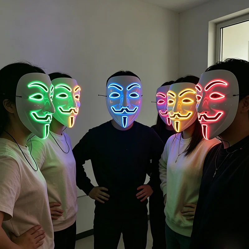 Cool V for Vendetta LED Light Up Mask More Colors For Choice Neon Glowing Hacker Mask for Halloween Cosplay Party