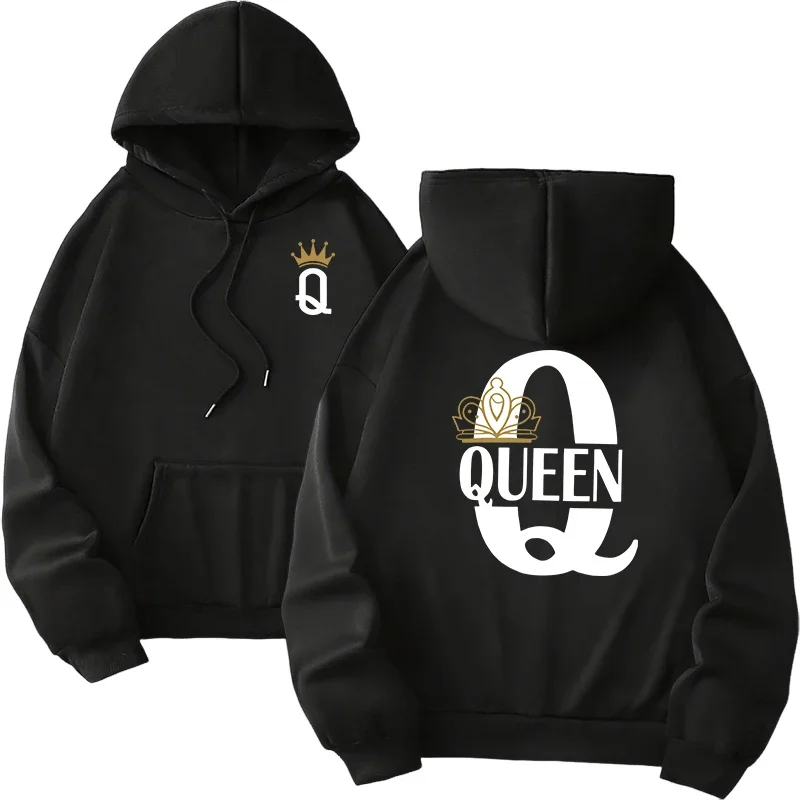 Queen King Print Pullover Woman Man 2025 Fall Winter New Arrival Couples Sweatshirts Home Outdoor Comfort Warm Casual Hoodies