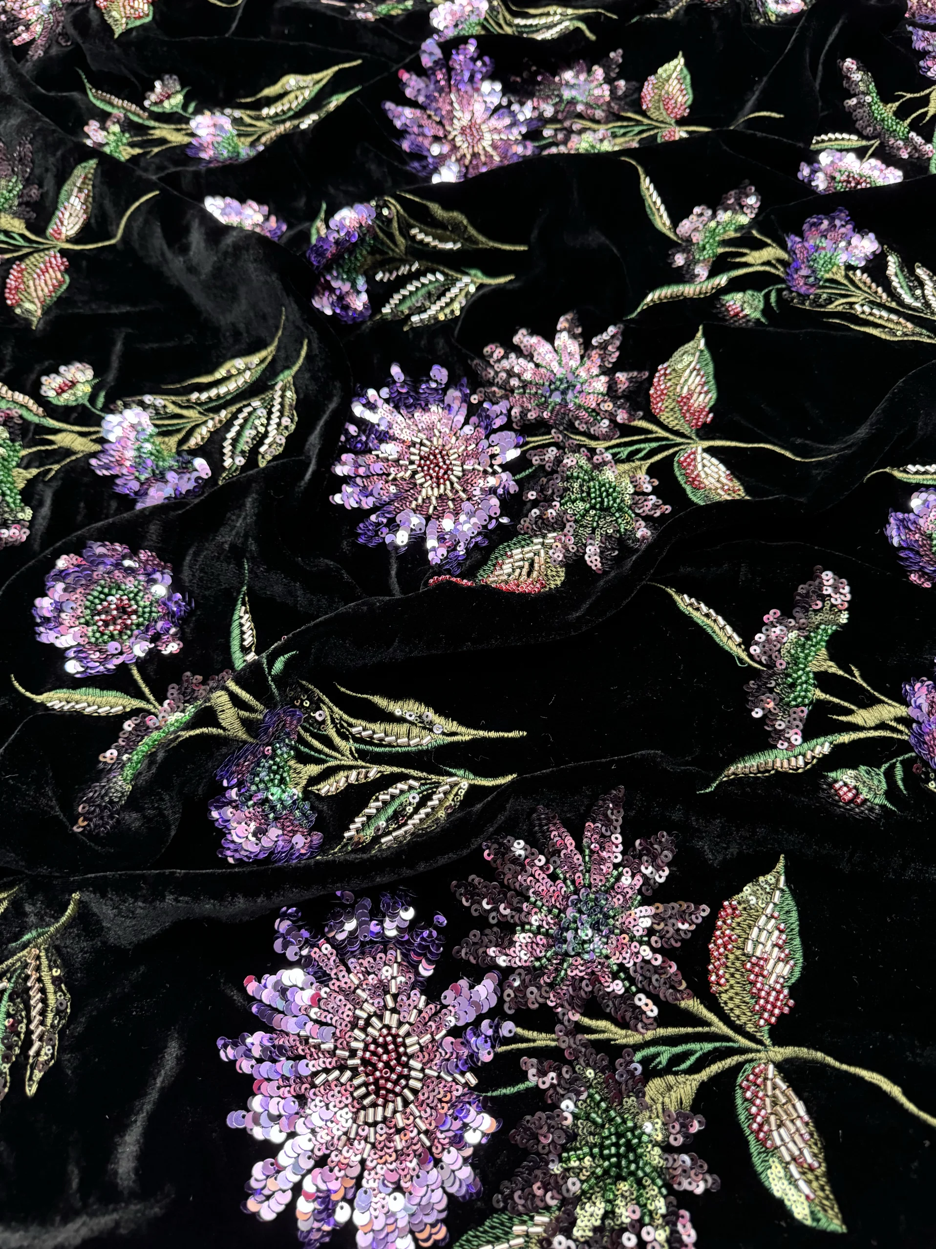 Heavy Embroidery Silk Velvet Fabric New Chinese Sle National Trend Jaet Clothing Material Handmade DIY Home Sponge Pad