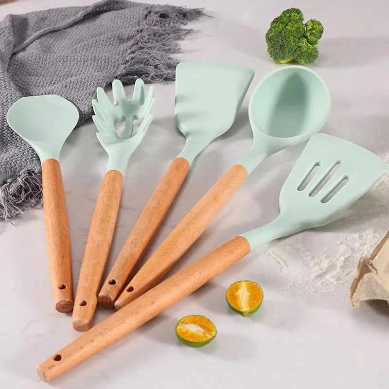 1PCS Silicone Kitchen Utensils Set Heat Resistant Spatula Spoon Non-Stick Cookware Kitchenware Cooking Food Clip Storage Tube