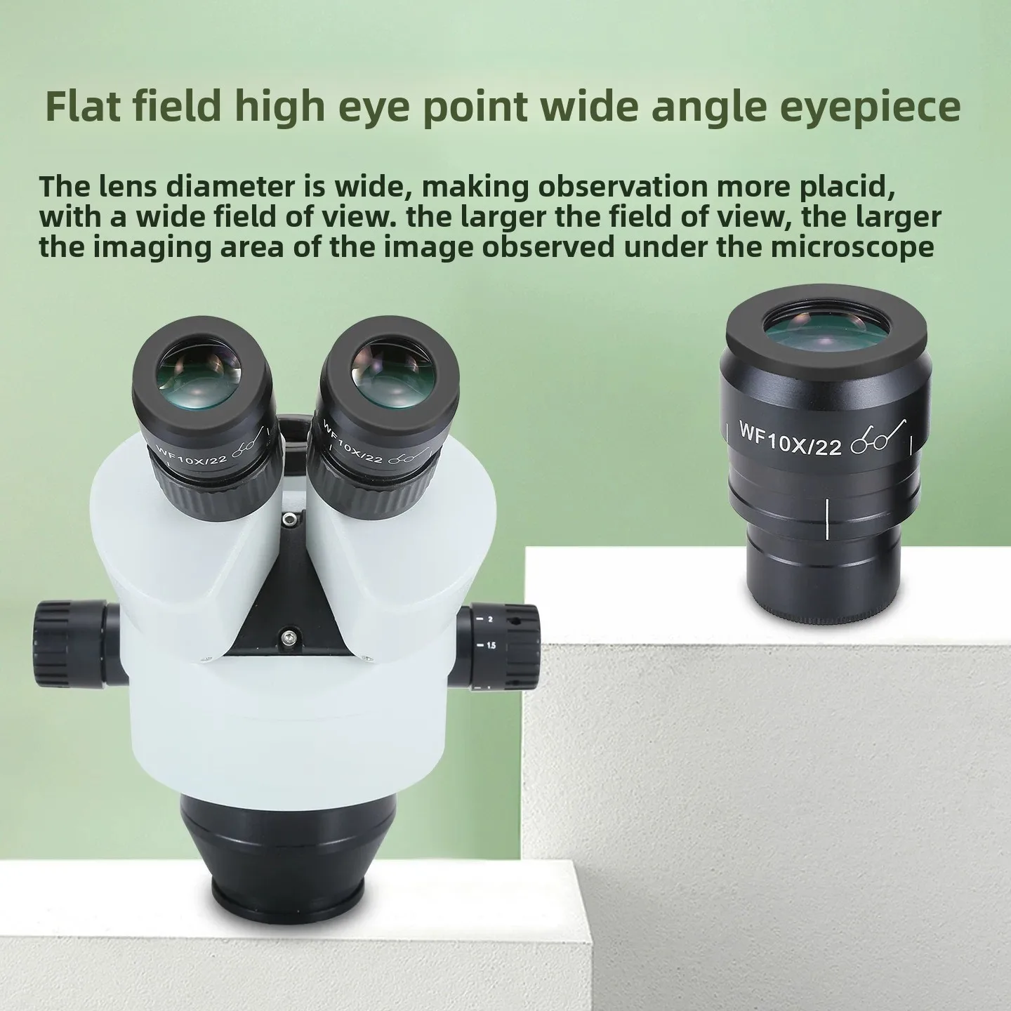 Microscope WF10X flat field high eye point wide angle eyepiece field of view 22MM interface 30MM visibility adjustable