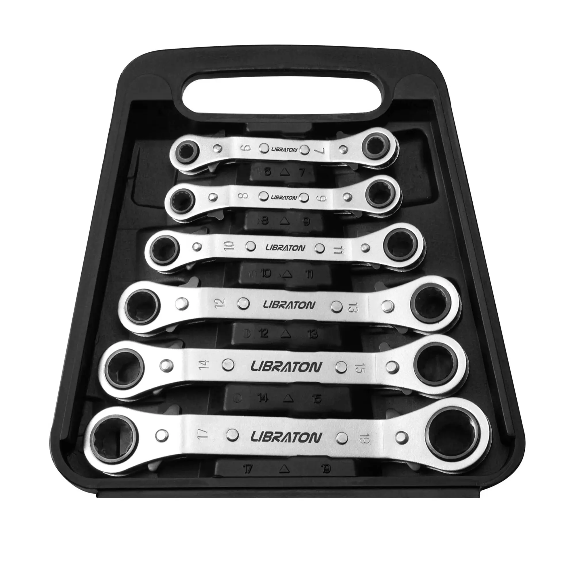 LIBRATON 6PCS Ratchet Spanner Set Ratchet Spanners Offset Spanner Set Ring Spanner Set Offset Ratcheting Wrench Set 6-19mm