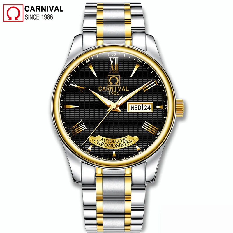 CARNIVAL-Reloj de pulsera para hombre, cronógrafo mecánico de lujo, Original, automático, resistente al agua