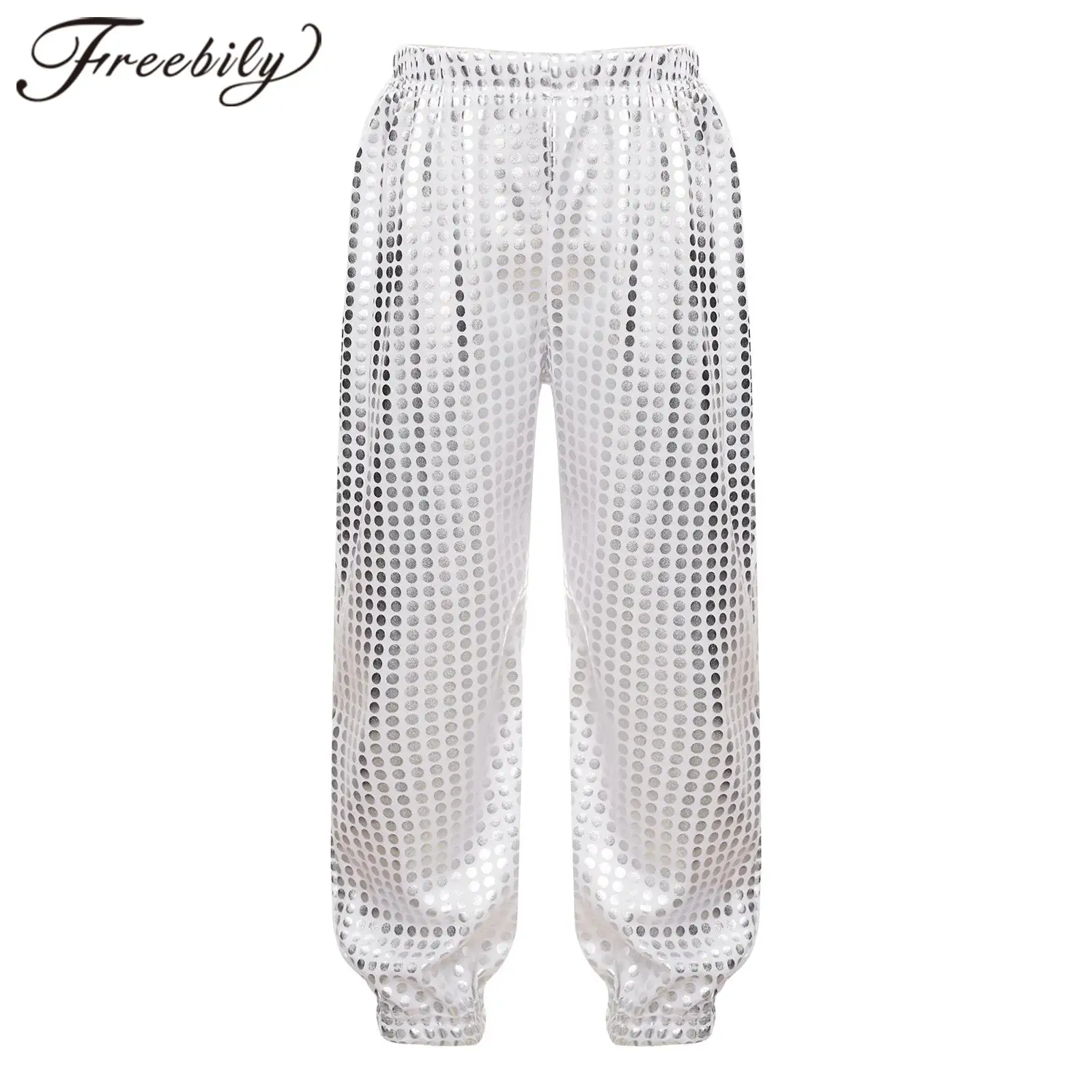 

Kids Boys Girls Shiny Dots Trousers for Dancing Hip-hop Clothes Jazz Dance Party Costume Teens Children's Harem Pants Dancewear