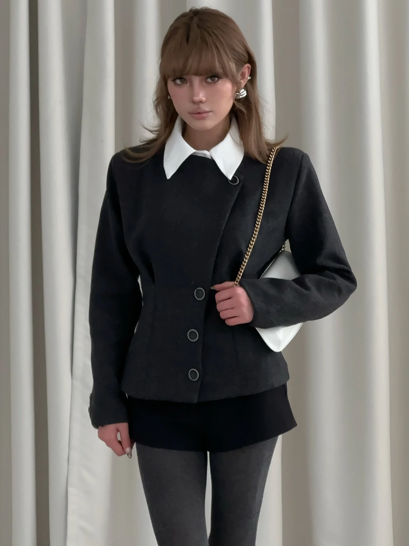 

Bla Slim Fit ort Woolen Coat Girl Ele Deconstructed Vintage Faion Waist-Cinching Outerwear for Women