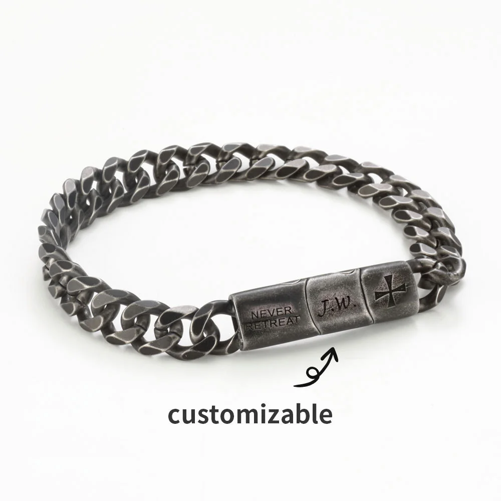 

Custom Mens Cuban Chain Bracelet Personalized Family Names Beads Retro Stainless Steel Bangle Fashion Jewelry Gift for Men Dad