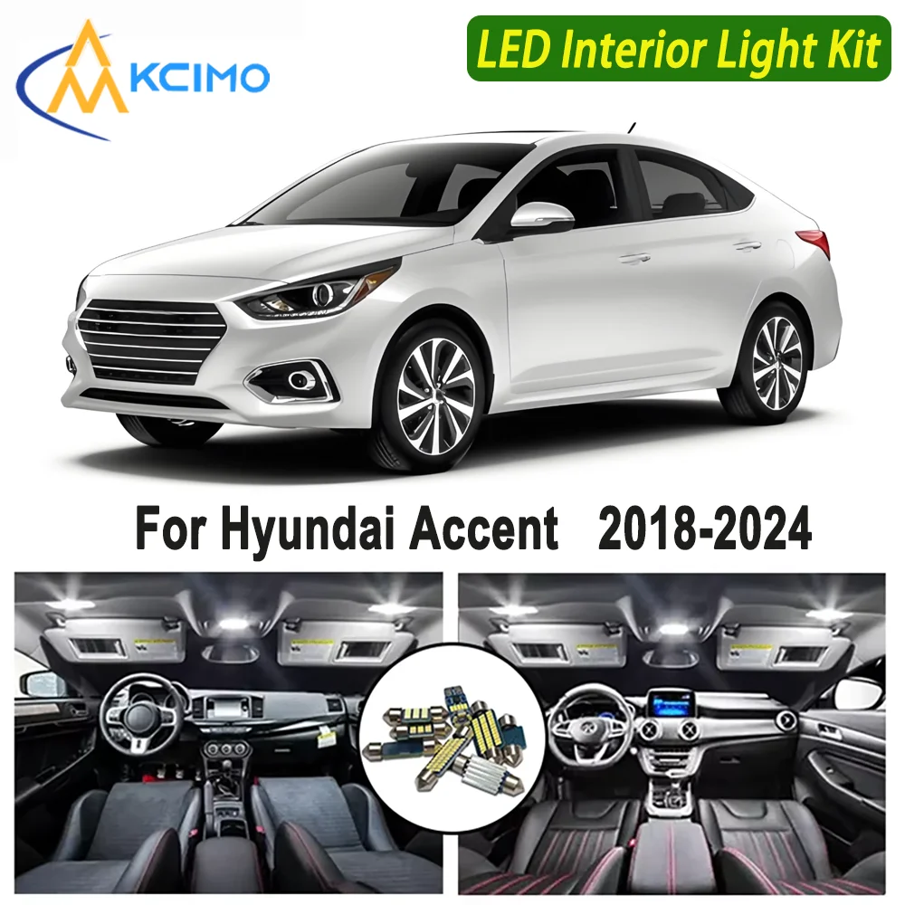

Kcimo LED For Hyundai Accent 2018 2019 2020 2021 2022 2023 2024 Premium Bright LED Interior Dome Map Trunk Light Kit New Car Led