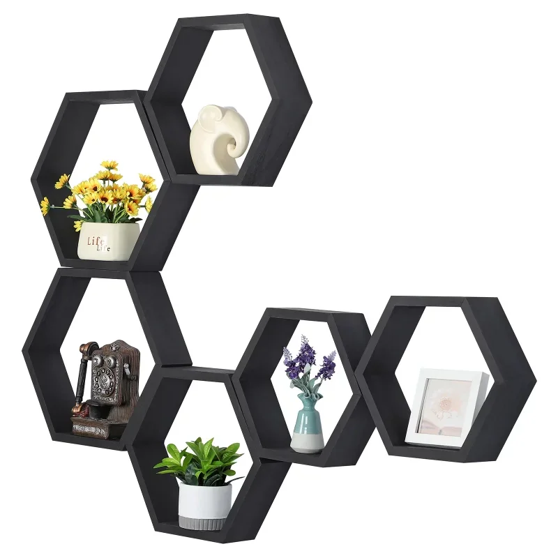 

Floating Shelves Set of 6 Honeycomb Shelves for Wall, Brown plant stands indoor flower shelf plant stand outdoor