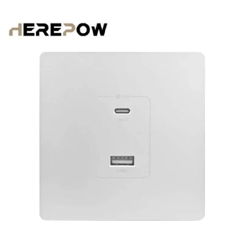 Herepow Wall Power Socket With Dual USB Typec Four Port Fast Charging Interface 20W 3A 220V Smart Home Appliance Plug Adapter view 2