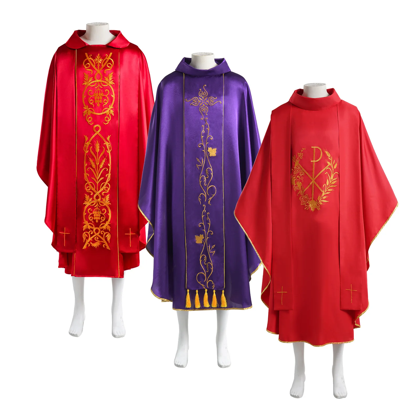 Red Purple Ankle Length Halloween Priest Celebrant Chasuble Catholic Church Father Cosplay Costume Withshawl Mass Vestments Robe