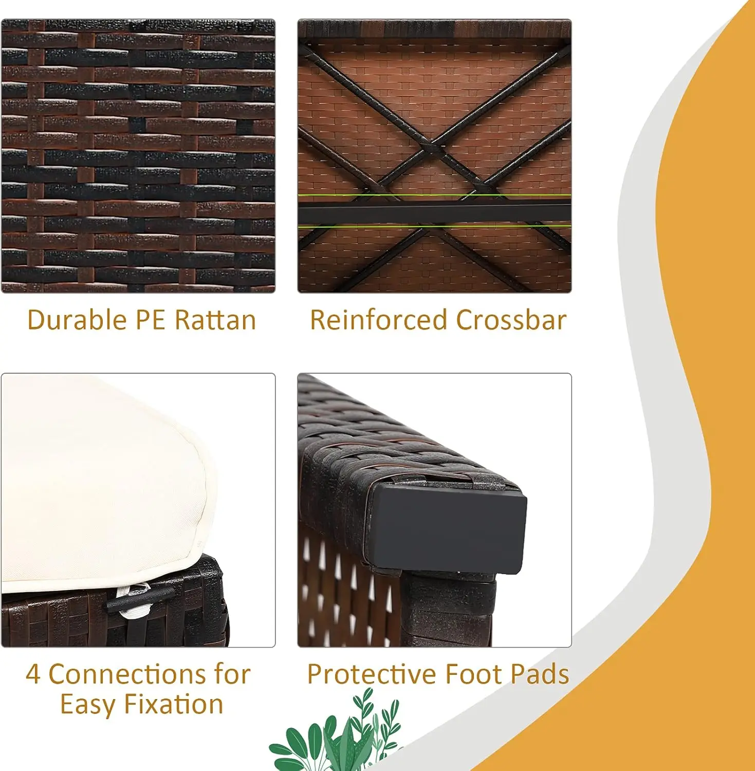 Patio Rattan Ottomans, All Weather Footstool Footrest Seat with Soft ,High-Density Sponge, Wicker Ottoman Seat for Garden