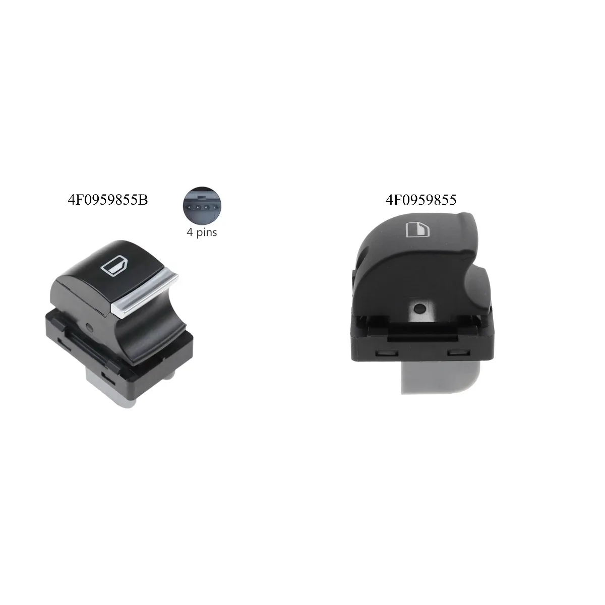 Single Button Power Window Switch For Audi A3 8P A6 C6 Q7 4L Right Left Rear 4F0959855 4F0959855B 4 Pin Replacement