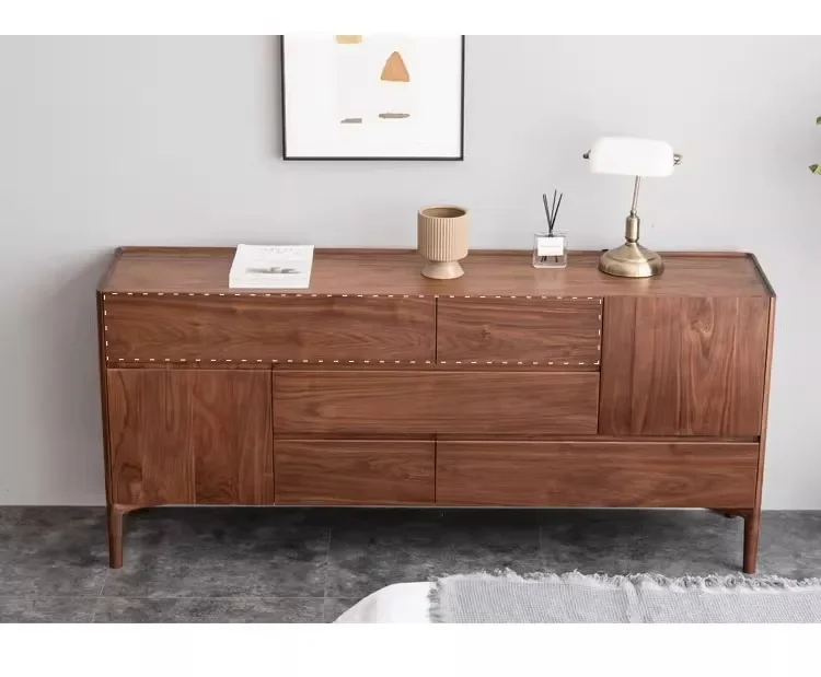 

Black walnut Nordic Japanese living room light luxury solid wood wine cabinet simple modern storage cabinet