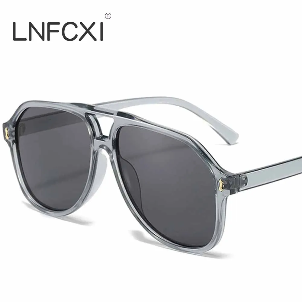 

LNFCXI New Oversized Double Bridges Pilot Men Sunglasses Vintage Rivets Women UV400 Gray Trending Punk Sun Glasses Shades