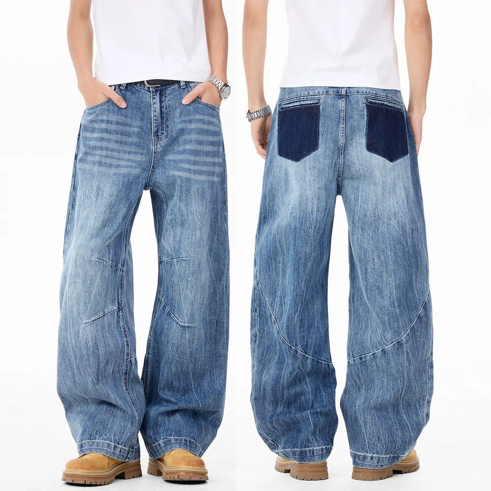 Calças Jeans Baggy de Perna Larga em Denim Lavado para Homens, Moda Streetwear Hip Hop Vintage, Calças Cargo Casuais para Mulheres