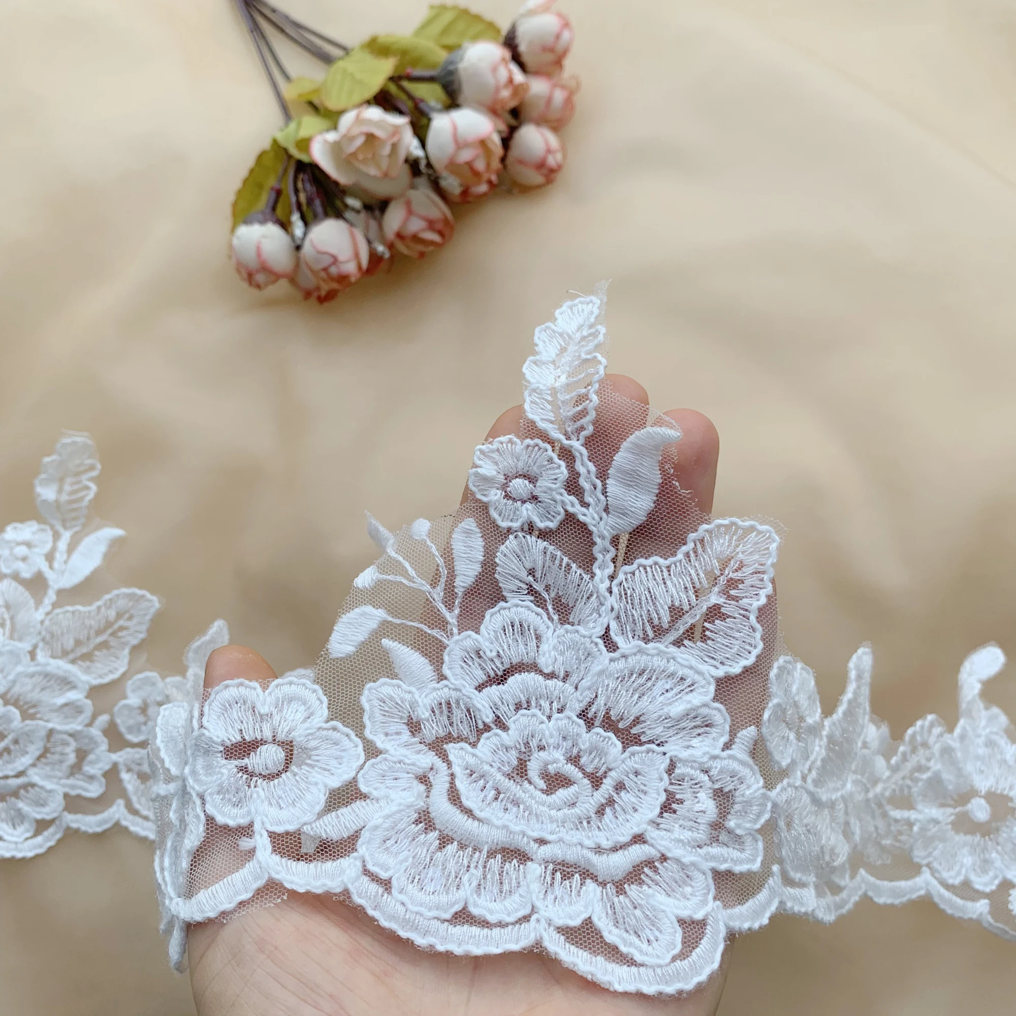 High Quality Cotton Thread Border Embroidery Lace Edging, DIY Wedding Dress Sewing Trimming Background Decoration Accessories